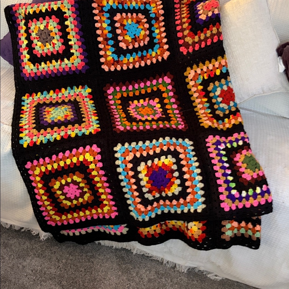 Colorful Crochet Granny Square Blanket